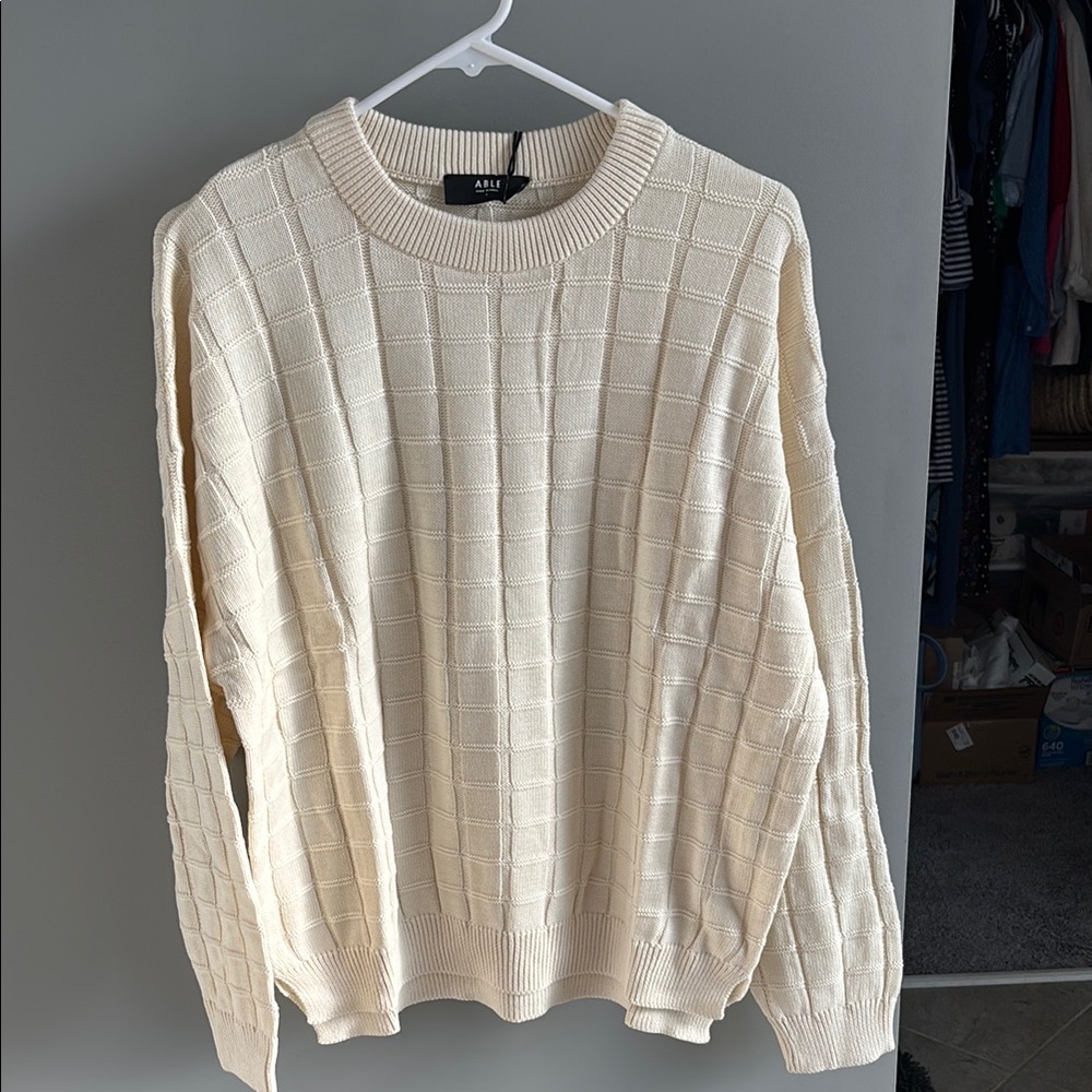 NWT Able Haley Cream Crewneck Sweater with Textured Knit
